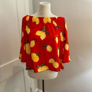 Mud Pie red Izzy off the shoulder lemon top